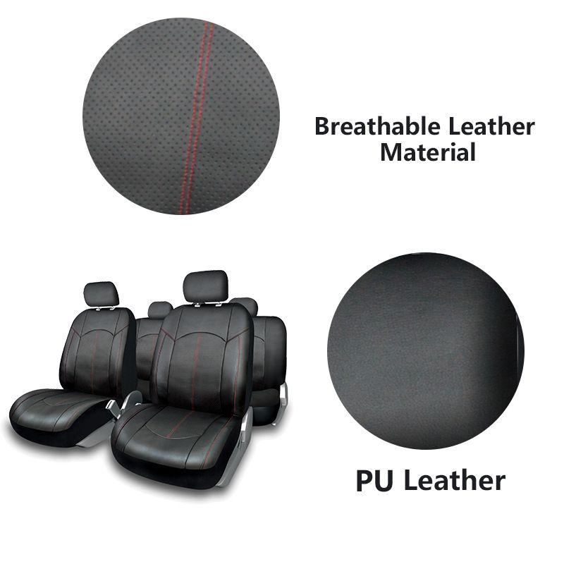 Five seat car seat cover PU leather color line universal four seasons_autovado.com