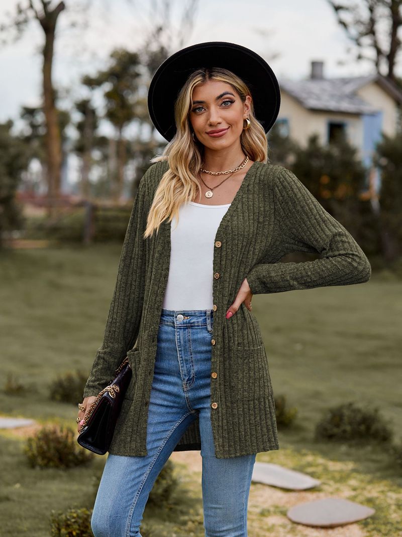 New women's clothing women's brushed pit strip solid color long-sleeved women's cardigan jacket_autovado.com