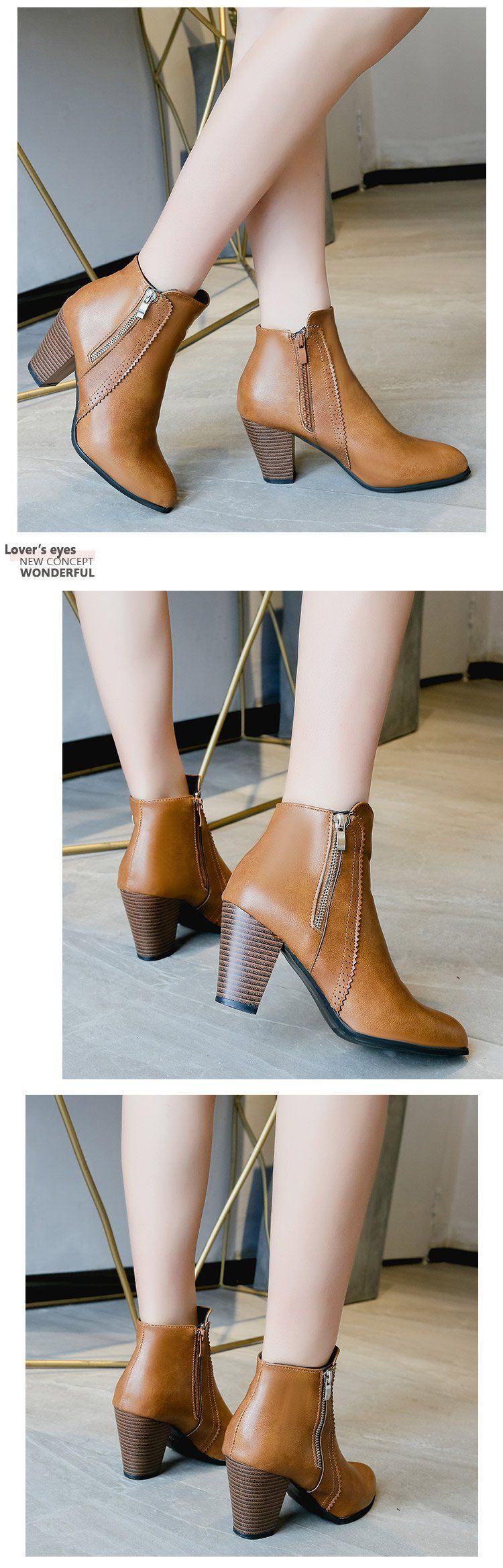 Vintage polished chunky heel high heel side zip Doc Martens plus size_autovado.com