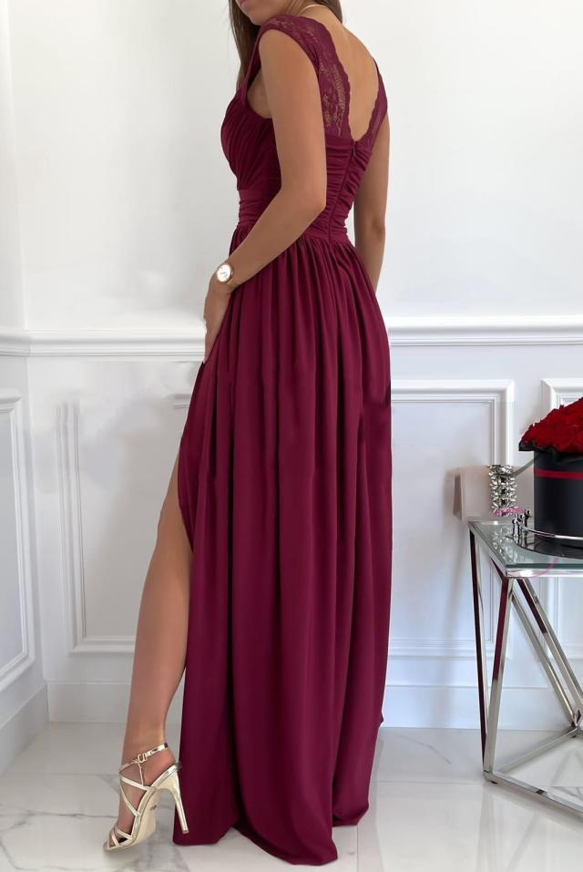 Women's Christmas Sleeveless Lace Halter Dress With A Slit_autovado.com