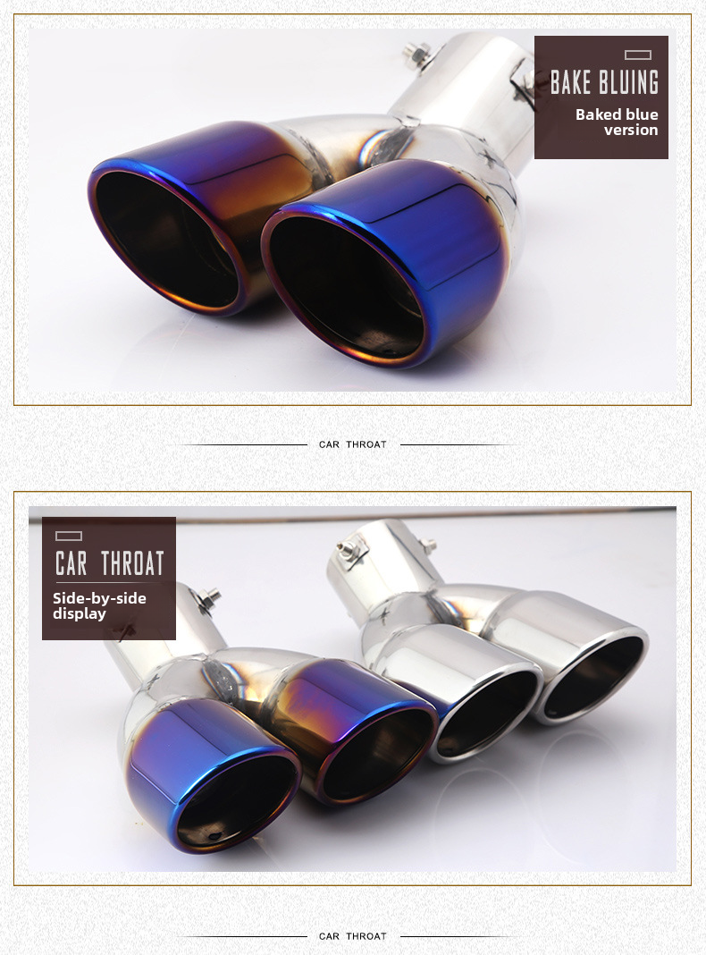 Cross-Border Hot-Selling Tail Thickened Stainless Steel Universal Model Blue Coated Slanted Double Row Car Exhaust Pipe_autovado.com