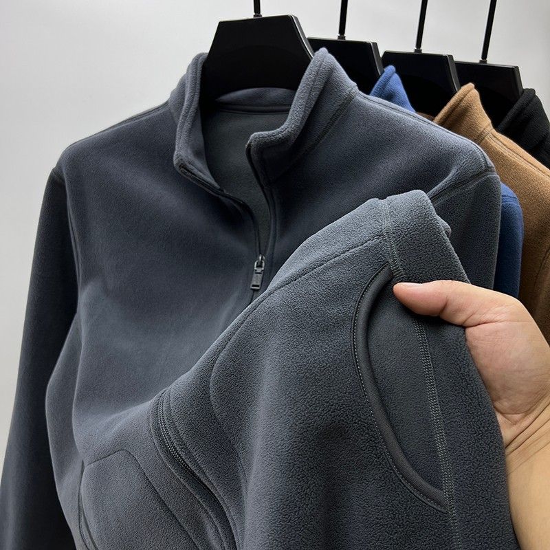 Men's Clothing New autumn and winter fashion polar fleece stand collar men's jacket fashionable and versatile loose couple style zipper sweater_autovado.com