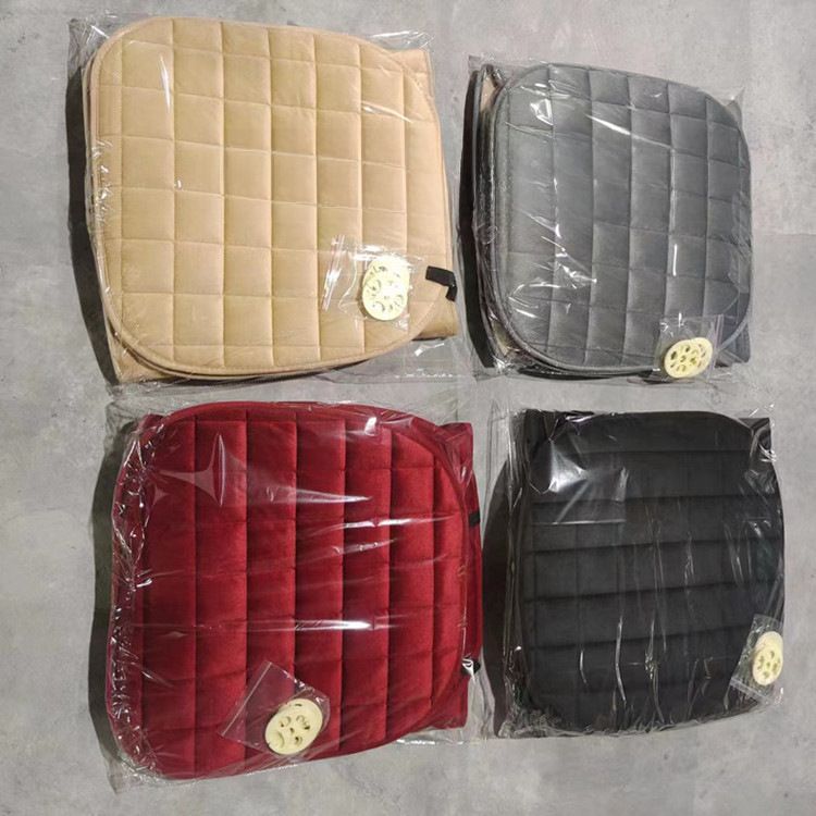 Winter car seat cushion no backrest square embroidered plush tie-free warm three-piece front and rear row single seat cushion_autovado.com