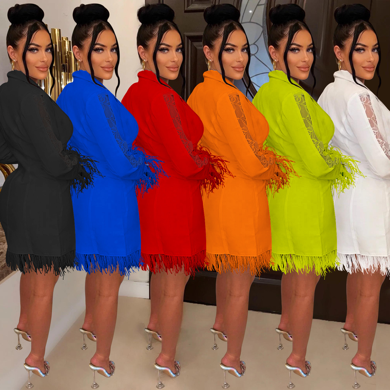 Women's fashion women's V-neck long-sleeved double-breasted tassel openwork dress_autovado.com