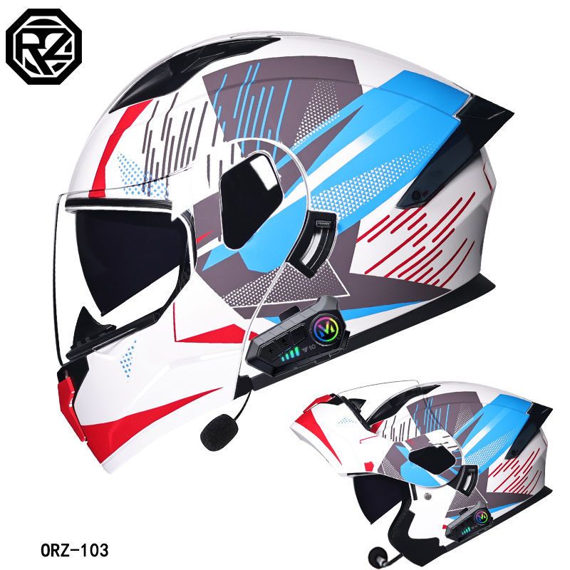 Motorcycle Accessories & Parts flip up helmet double lens helmet men and women Bluetooth full helmet half helmet four seasons tail wing large size_autovado.com