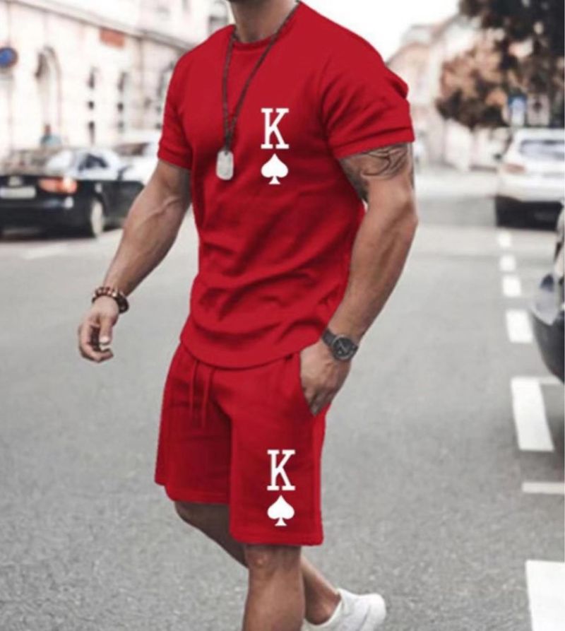 Men's printed casual short-sleeved two-piece suit_autovado.com