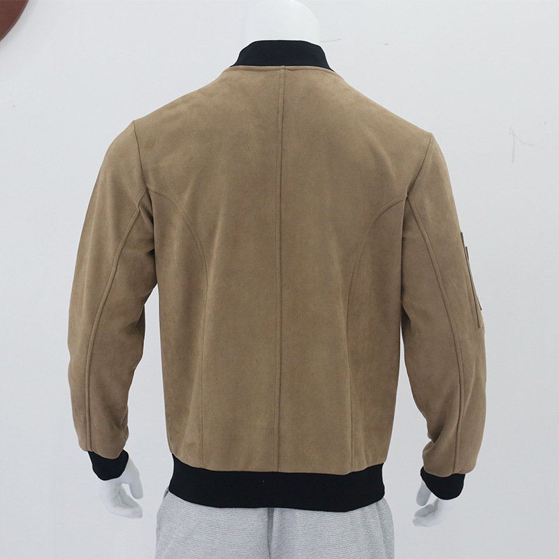 Man's clothing Suede stand collar men's button-up cardigan jacket casual trendy coat for men_autovado.com