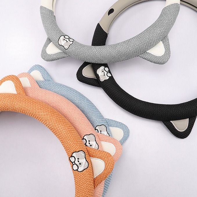 Cute New Steering Wheel Cover Summer Cotton And Breathable Four Seasons Universal Cartoon Comfortable Car Interior_autovado.com