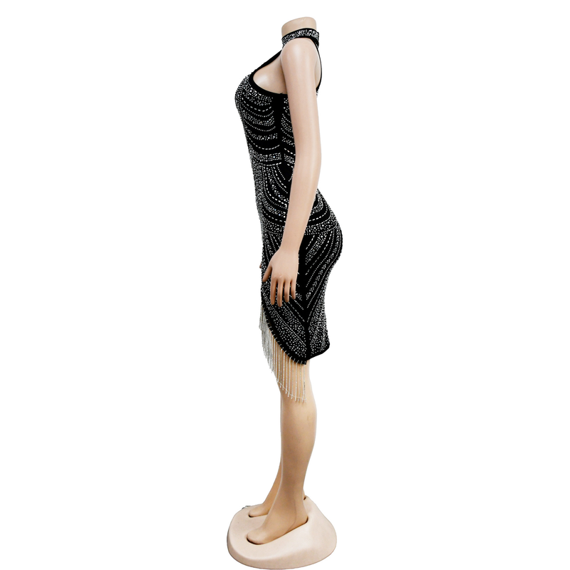 Women's Solid Color Hot Diamond Sleeveless Halter Neck Short Skirt Dress For Women_autovado.com
