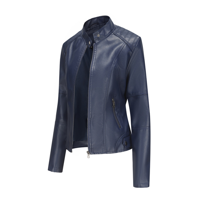 Women's slim jacket Jacket Women's biker jacket large size standing collar leather jacket_autovado.com