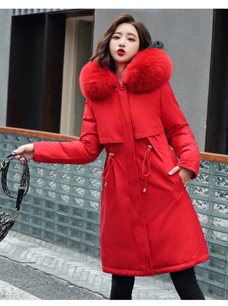 Women's Clothing winter new cotton coat women medium and long large fur collar plus velvet lining parka coat trendy_autovado.com