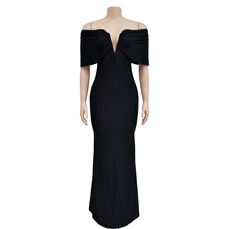 Women's Clothing fashion women's solid color one-shoulder deep V backless fishtail dress_autovado.com
