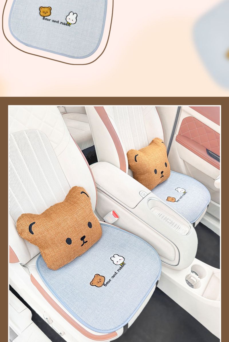 Car Cover, Cushion 2025 New Cute Little Bear Linen Car Interior Five Piece Set, All Season Universal Seat Cove_autovado.com