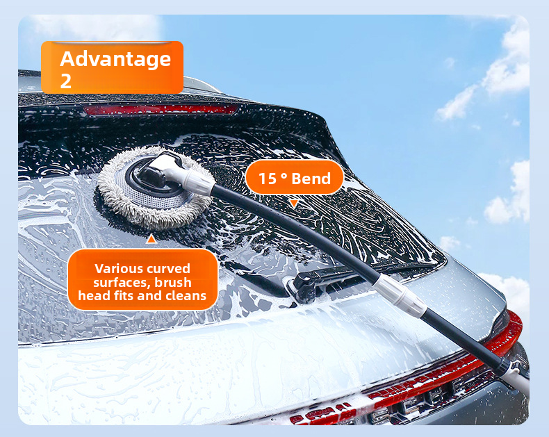 Wash Mop With Large Handle, Curved Rod, Labor-saving, Extendable, Detachable, Car Brush, Automotive Cleaning Tool_autovado.com