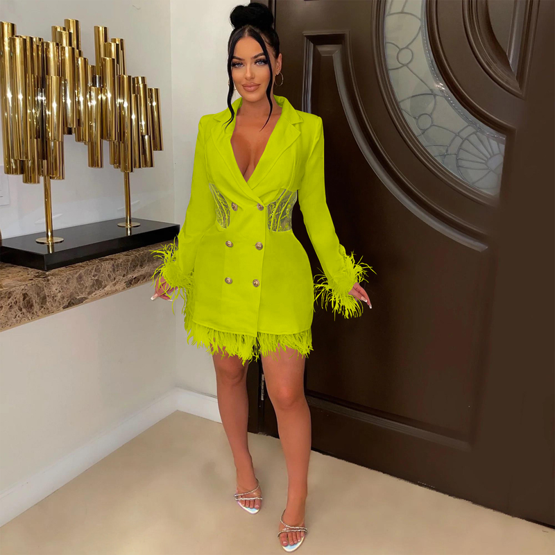 Women's fashion women's V-neck long-sleeved double-breasted tassel openwork dress_autovado.com