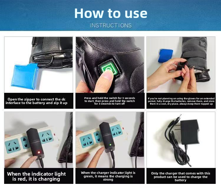 Kangre 7.4V Lithium Battery Rechargeable Gloves Motorcycle Heating Three-Level Temperature Adjustment Electric Warm_autovado.com