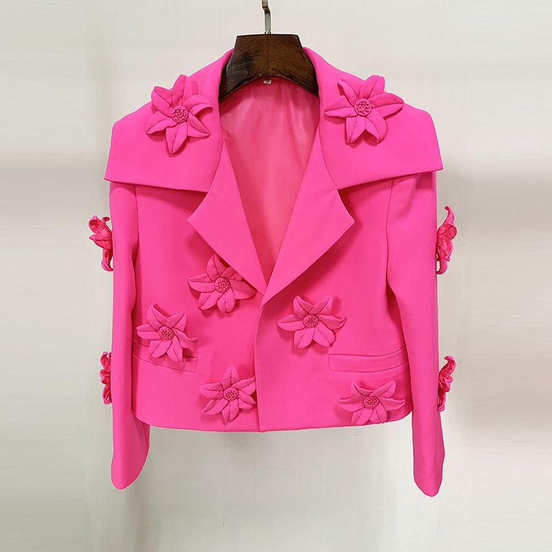 Women's Clothing Star Fashion Fluorescent Series Heavy duty Three dimensional Flower Decorated Short Suit Jacket_autovado.com