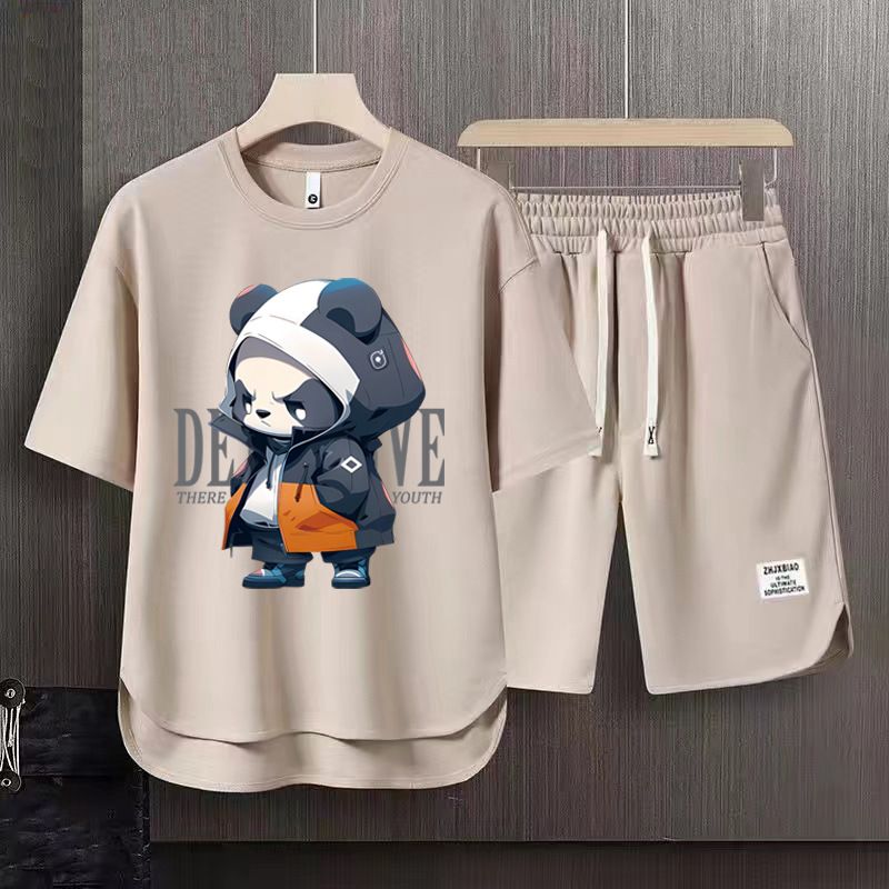 Men's Clothing 2024 Waffle Casual Summer Suit Men's Loose Teen Short sleeved T shirt Shorts Handsome Two piece Suit_autovado.com