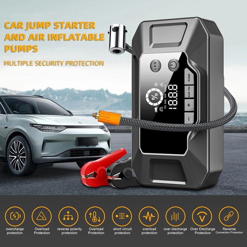 Jump Starter And Tire Inflator, 26000 MAh, Rechargeable USB Emergency Battery Booster With Air Compressor, Multiple_autovado.com