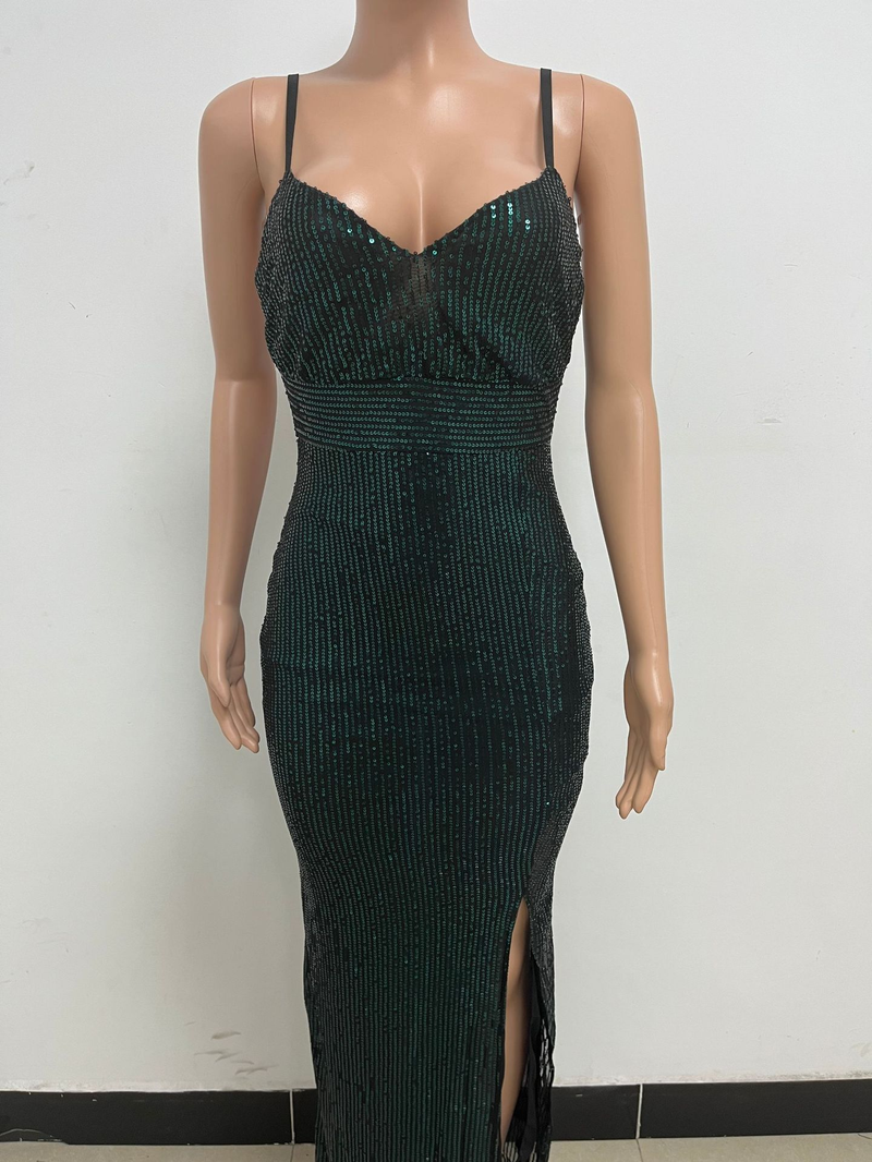 Women's summer slit backless hot girl dress sequined sleeveless suspender skirt women_autovado.com