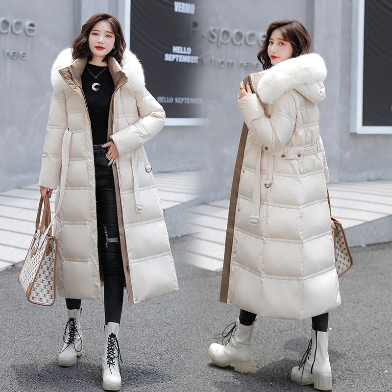 Women's Clothing Winter New Cotton Jacket Large Fur Collar Medium Length Slim Belt Slim Temperament Down Cotton Jacket Women's Jacket_autovado.com