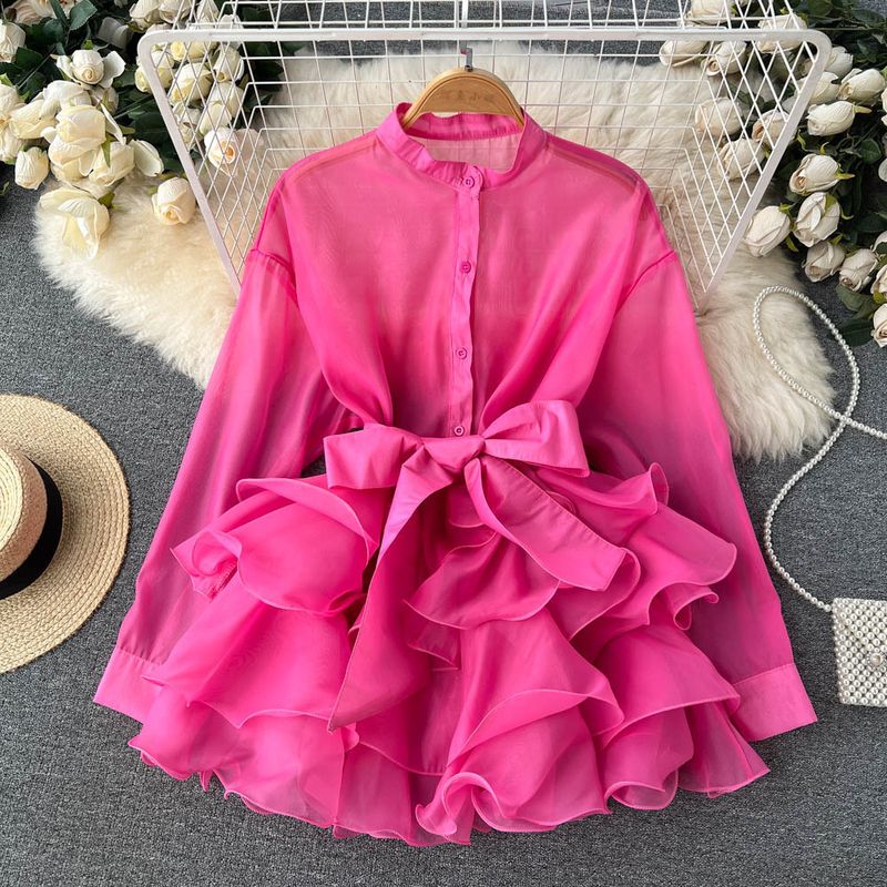 Women's clothing chic tops for women autumn new ruffled western style advanced design bow tie niche_autovado.com