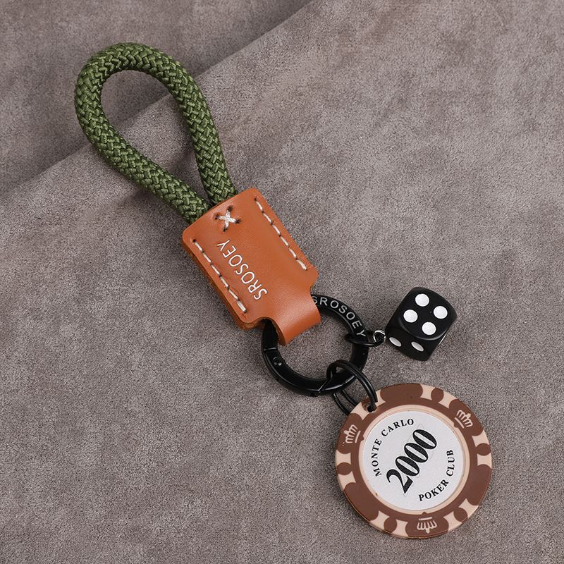 High Grade Original Cowhide Good Luck Chips Car Keychain Pendant Couple Personality Men And Women Bag Pendant Ring Chain Trend_autovado.com