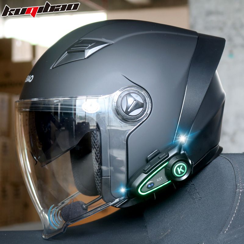 Motorcycle Helmet With Bluetooth Intercom, 3/4 Open Face Design, Dual Visor, 3C Certified, ABS Material, Multiple Color Options_autovado.com