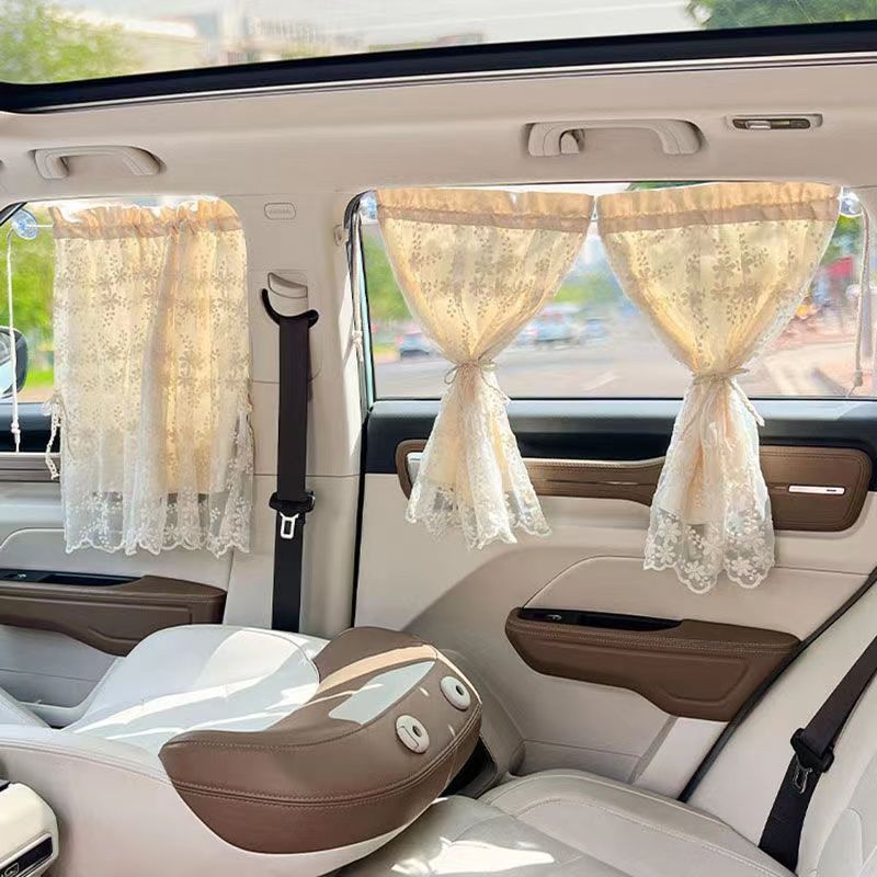 Lace Double-layer Suction Cup Small, Fresh And Cute Girls, Car Sunshade, Heat Insulation Curtain For All Seasons_autovado.com