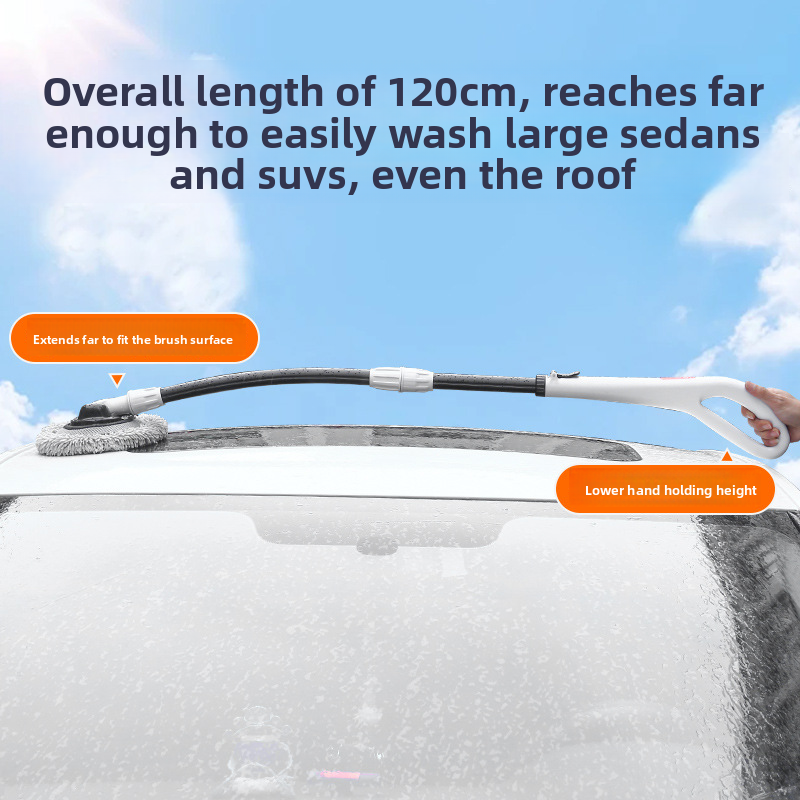 Wash Mop With Large Handle, Curved Rod, Labor-saving, Extendable, Detachable, Car Brush, Automotive Cleaning Tool_autovado.com
