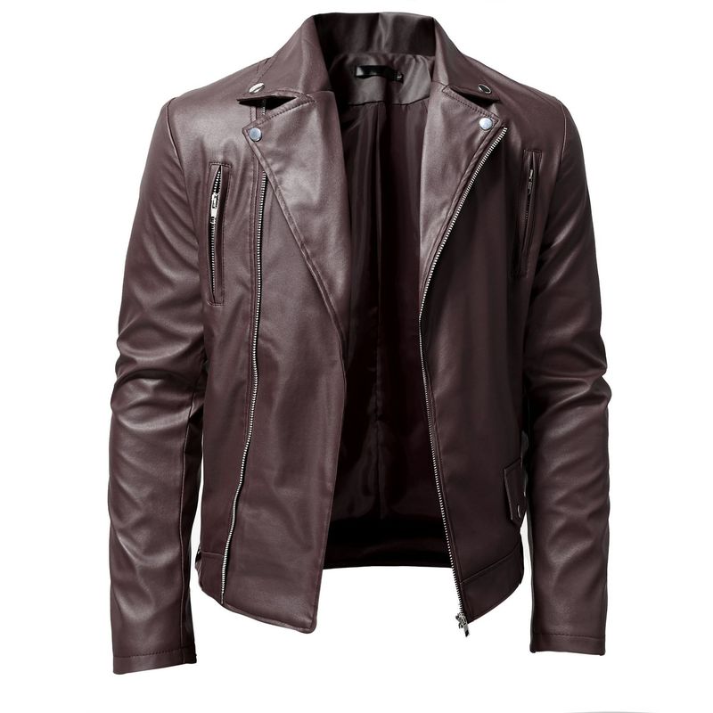 Men's PU Leather Jacket Men's Stand Collar Punk Motorcycle Leather Jacket_autovado.com