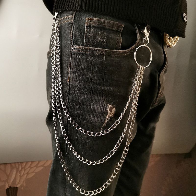 HOT 1/2/3 Layer Long Belt Rock Punk Hook Trousers Pant Waist Link Metal Wallet Chain Keychain Ring Clip Keyring HipHop_autovado.com