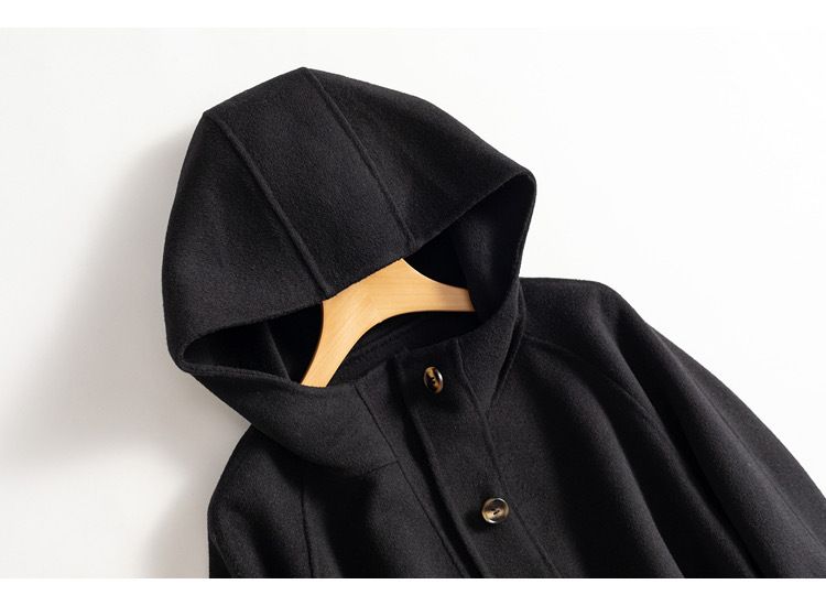 Women's Clothing quality double sided wool coat with hood and short button for women_autovado.com