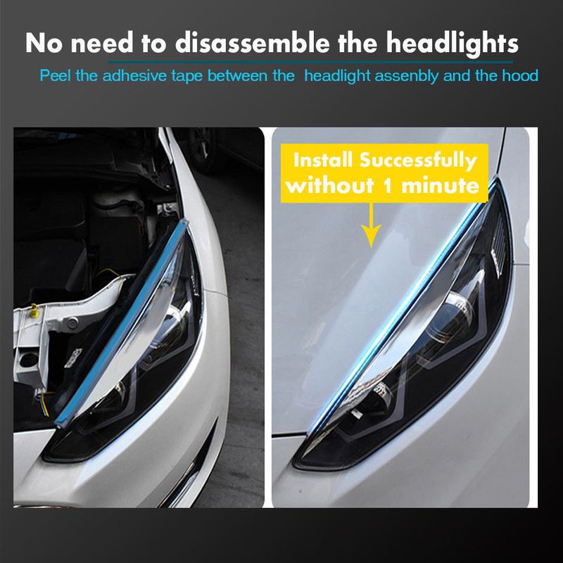 Car Headlight Start Scan Ultra-thin Guide Strip New LED Flowing Turn Signal Tear Eye Universal Daytime Running Light_autovado.com