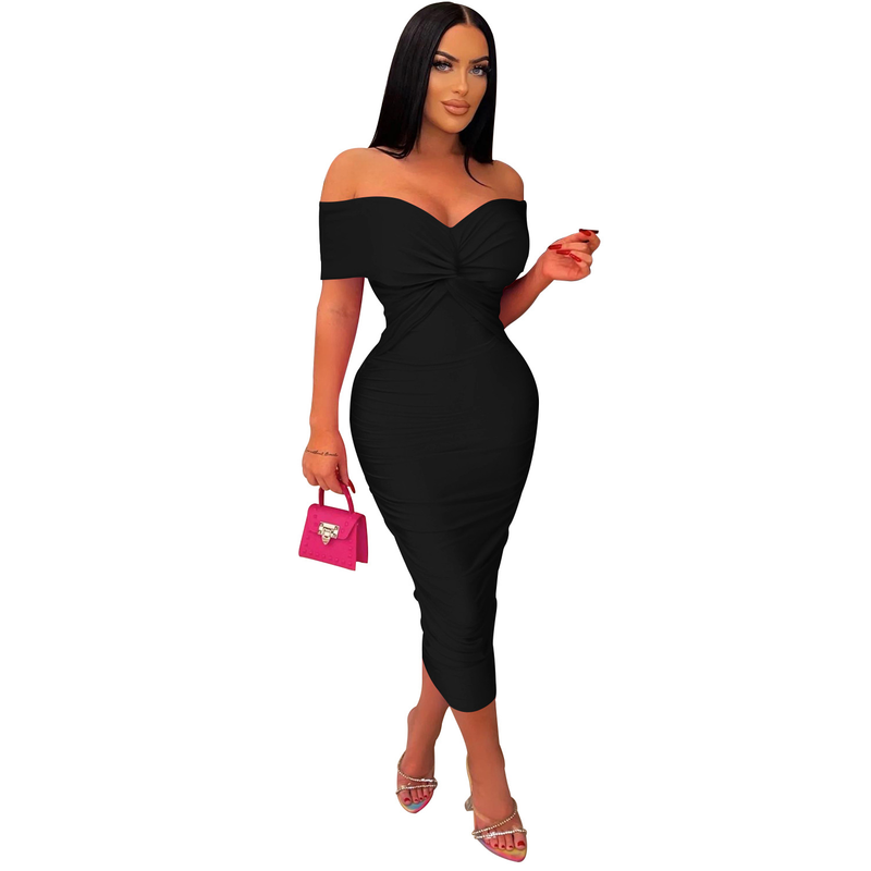 Women's solid color pleated sleeveless long skirt tube top dress_autovado.com