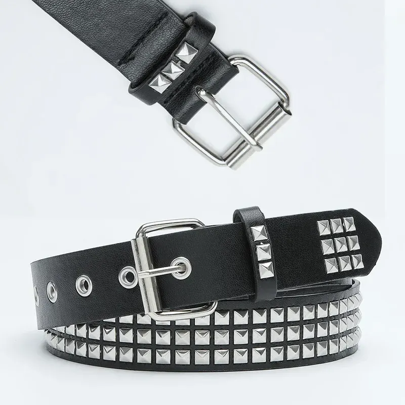 HOT Shiny Pyramid Belt Men Women's Studded Belts Punk Rock with Pin Buckle Black Fashion Rhinestone Rivet Nightclub_autovado.com