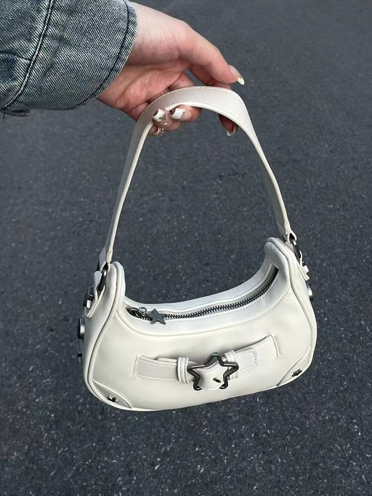 New Baguette Bag For Women Trendy Y2K Underarm Bag Popular PU Leather Star Clasp Shoulder Bag_autovado.com