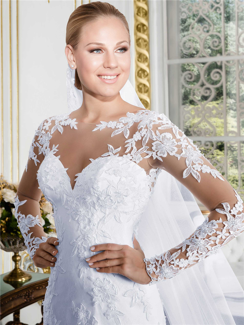 Women's Clothing Long-sleeved shoulder lace slimming palace vintage wedding dress_autovado.com