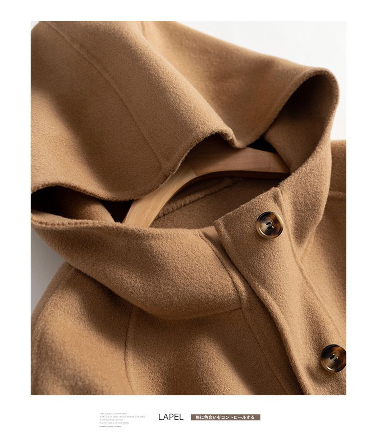 Women's Clothing quality double sided wool coat with hood and short button for women_autovado.com