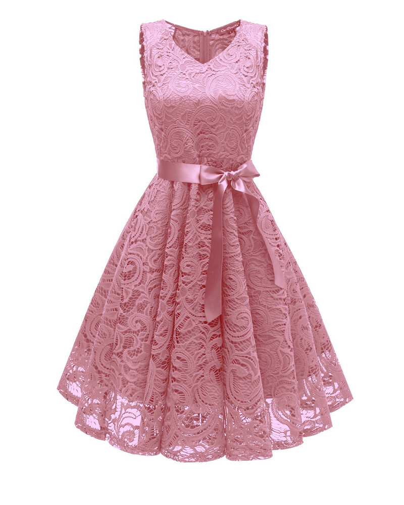Women's Nordic small fresh V-neck mature women's big swing lace women's dress_autovado.com