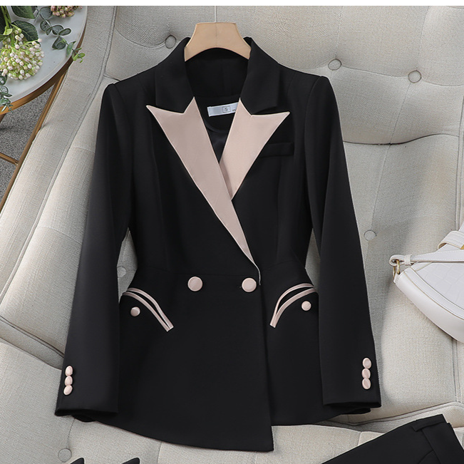 Women's Suit outerwear autumn new style fashion temperament design sense celebrity splicing contrast color professional suit women's suit_autovado.com