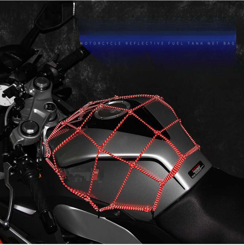 Motorcycle Mesh Fuel Tank Helmet, Fixed Mesh, Luggage Bag, Elastic Night Reflective Strap, Tying Rope, Rear Seat_autovado.com