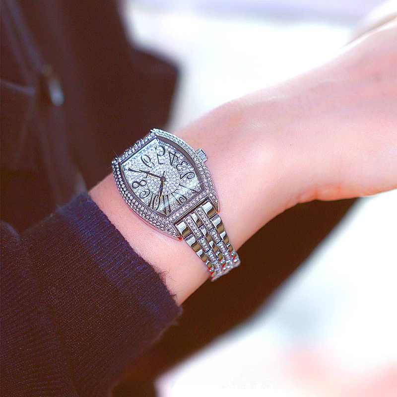 Classic barrel shaped full diamond inlaid luxury women's watch, banquet party jewelry_autovado.com