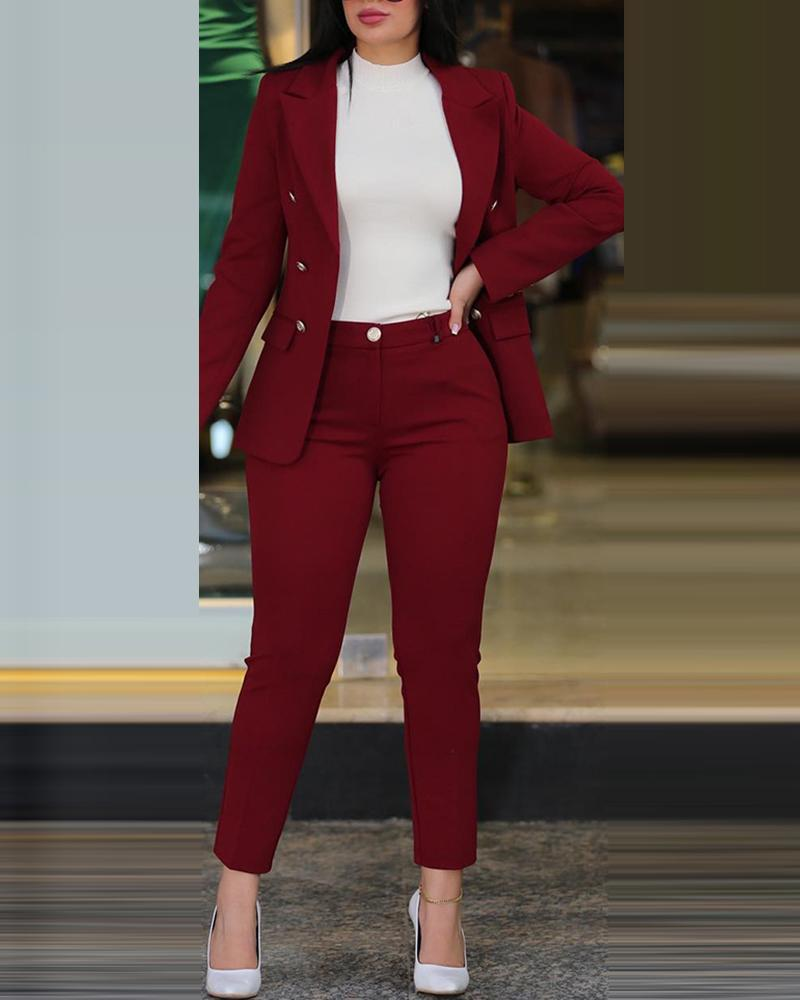 women's Clothing, Elegant And Solid Color Split Sleeve Lapel Suit With Pockets And Straight Pants Suit_autovado.com