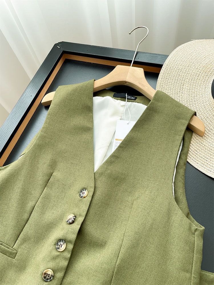 Women's Clothing Sleeveless V-neck Sleeveless Button Suit Short Vest Shorts Suit _autovado.com