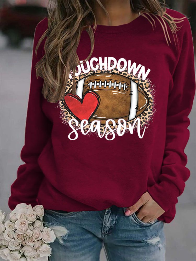 Women's Clothing Site Ready Stock Simple Pullover Crewneck Top T shirt TouchDown Print Loose Sweatshirt_autovado.com