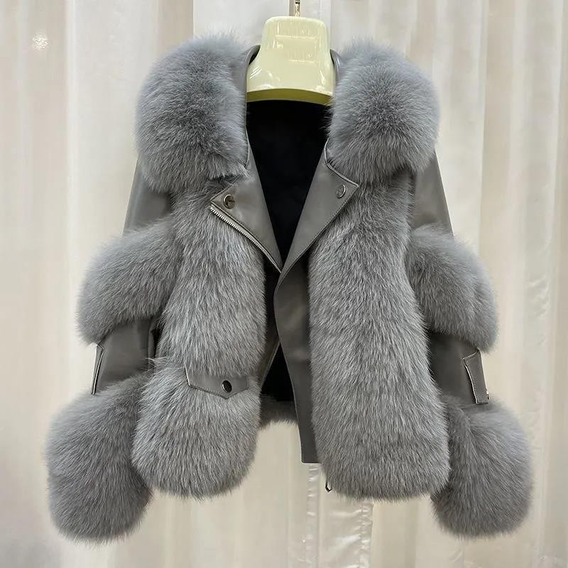 Women's Clothing fox fur quilted casual style fur coat loose high quality_autovado.com