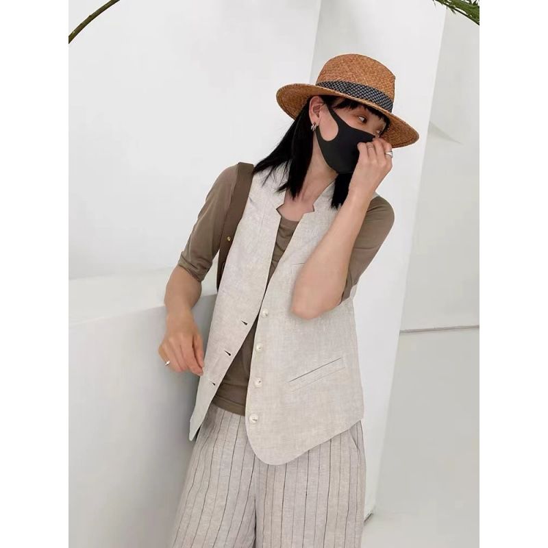 Women's Clothing cotton and linen! Layering without fear of hot summer, versatile and slim vest_autovado.com
