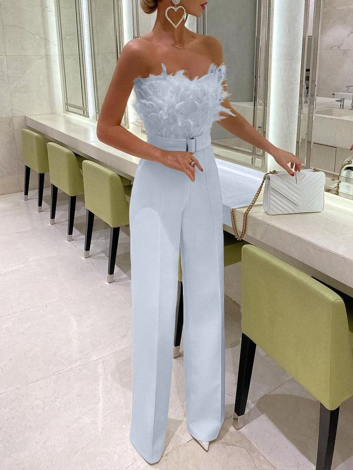 Spring and Summer European and American Feather Tube Top Sexy Fashion Jumpsuit_autovado.com