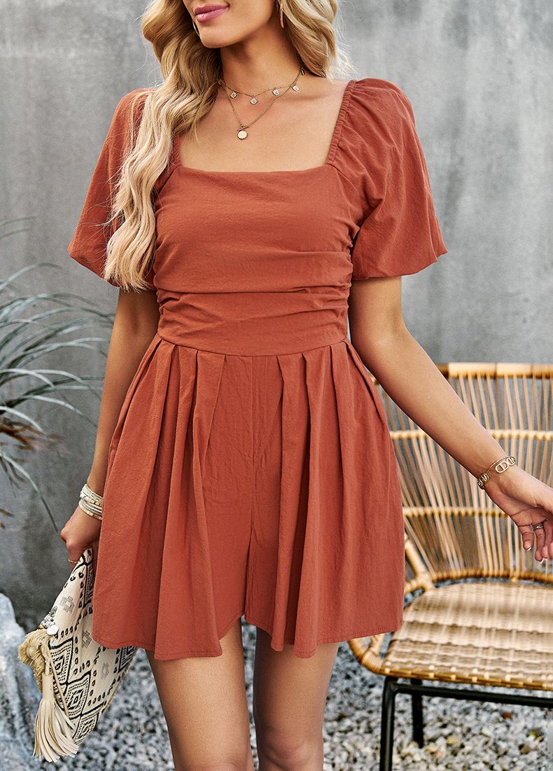 Women's Clothing Solid Color Jumpsuit Collar Jumpsuit Shorts_autovado.com